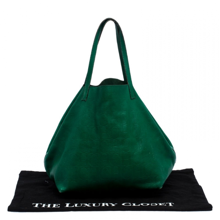 Pre Owned Carolina Herrera Green Monogram Leather Matryoshka Tote