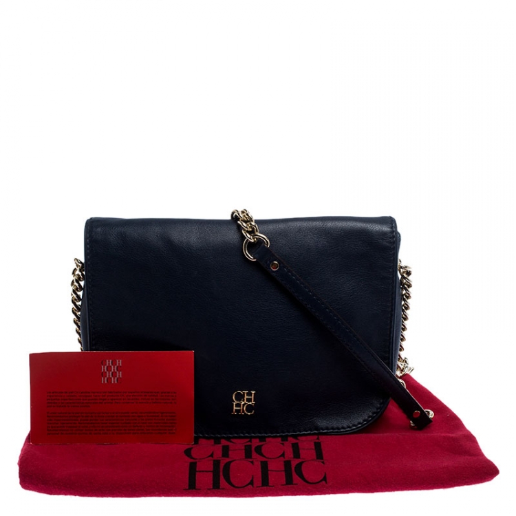 Pre Owned  Carolina Herrera Blue Leather New Baltazar Flap Shoulder Bag 