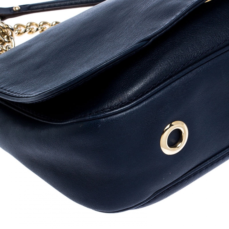 Pre Owned  Carolina Herrera Blue Leather New Baltazar Flap Shoulder Bag 