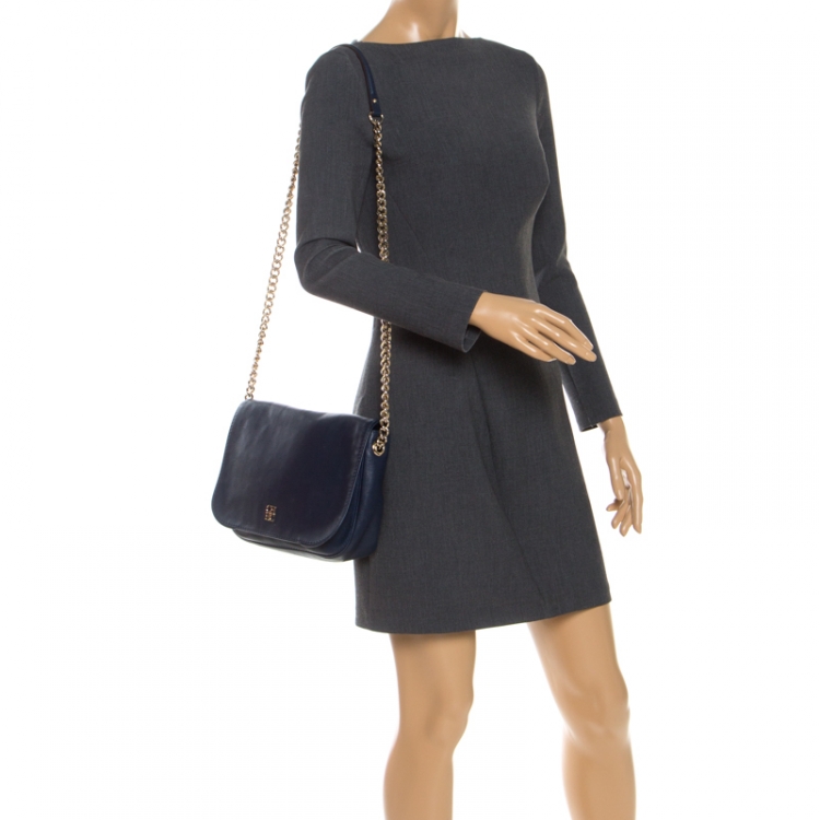 Pre Owned  Carolina Herrera Blue Leather New Baltazar Flap Shoulder Bag 