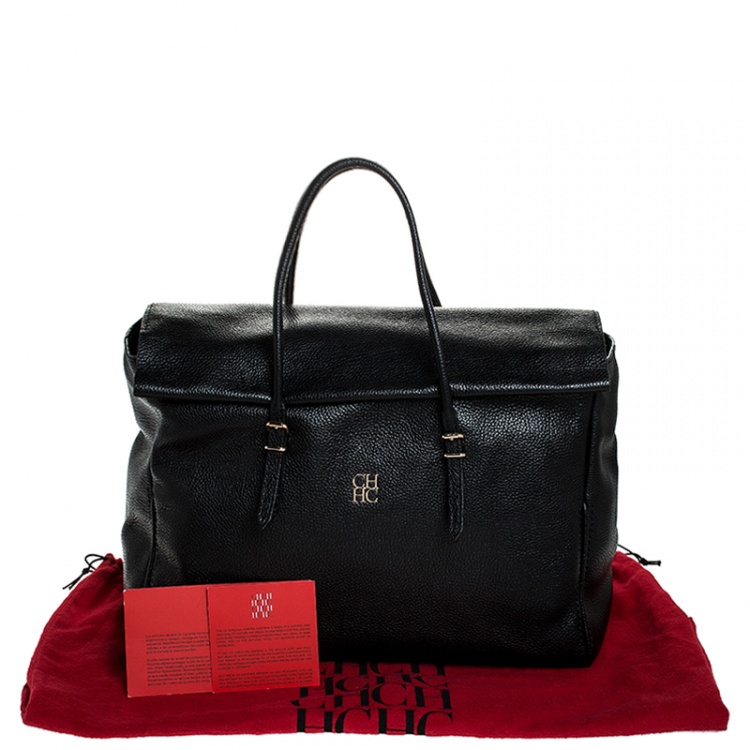 Pre Owned Carolina Herrera Black Leather Tempo Collection Adagio Tote