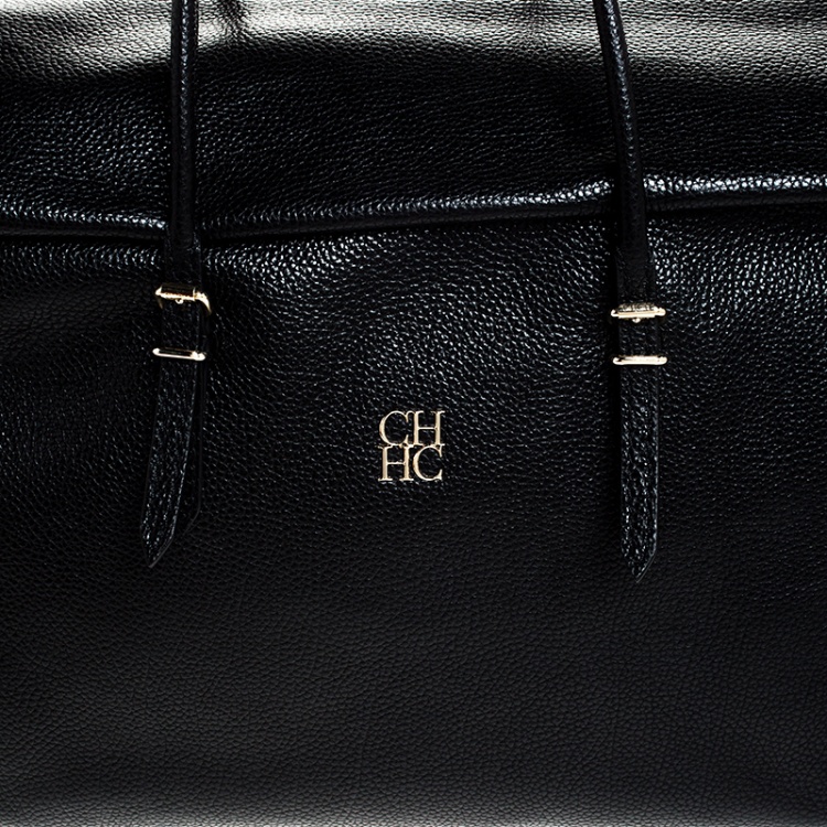 Pre Owned Carolina Herrera Black Leather Tempo Collection Adagio Tote