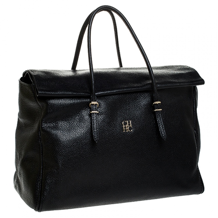 Pre Owned Carolina Herrera Black Leather Tempo Collection Adagio Tote