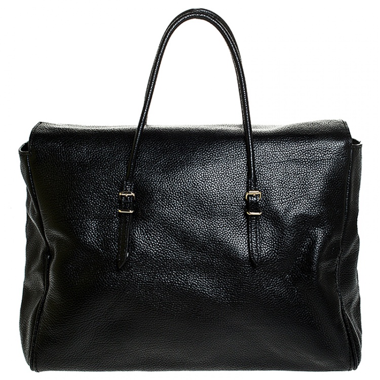 Pre Owned Carolina Herrera Black Leather Tempo Collection Adagio Tote