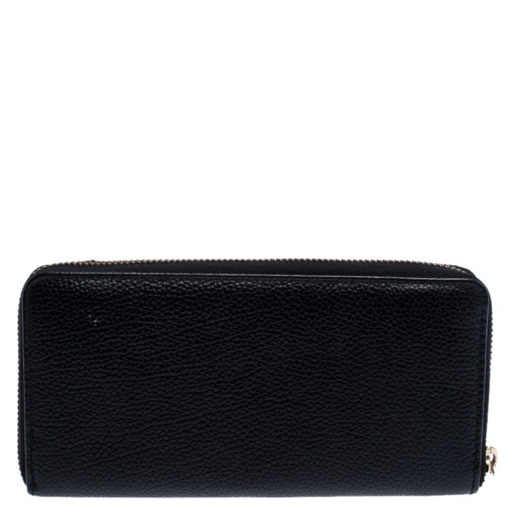 Pre Owned Carolina Herrera Black Leather Zip Around Wallet