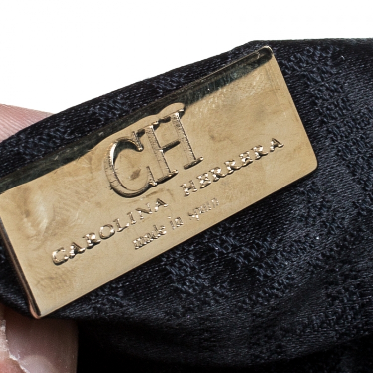 Pre Owned Carolina Herrera Navy Blue Leather Flap Shoulder Bag