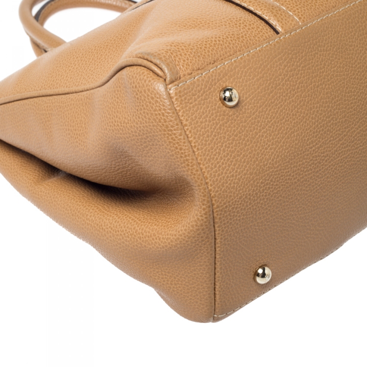 Pre Owned Carolina Herrera Beige Pebbled Leather Medium Matteo Tote