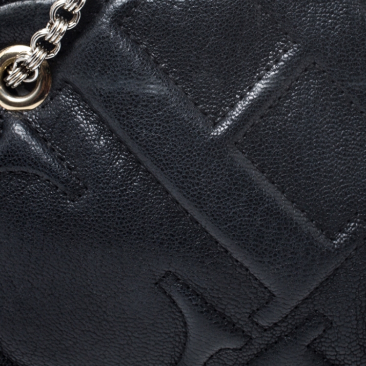 Pre Owned Carolina Herrera Black Leather Embossed Logo Camera Bag