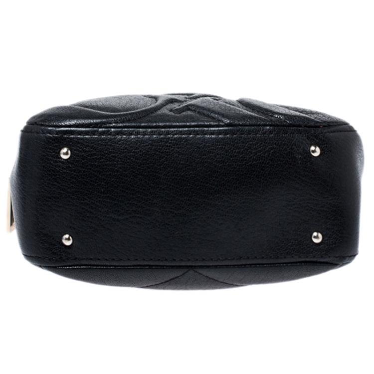 Pre Owned Carolina Herrera Black Leather Embossed Logo Camera Bag