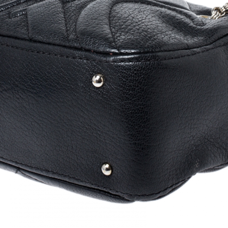 Pre Owned Carolina Herrera Black Leather Embossed Logo Camera Bag