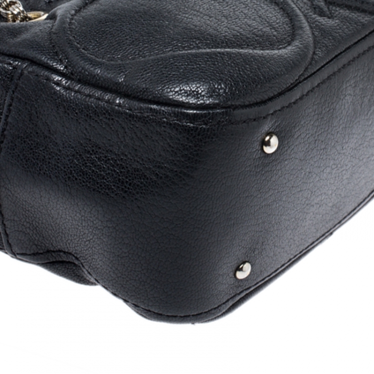 Pre Owned Carolina Herrera Black Leather Embossed Logo Camera Bag