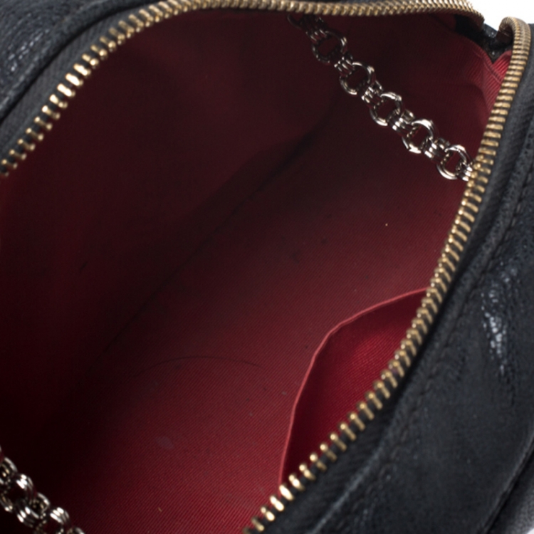 Pre Owned Carolina Herrera Black Leather Embossed Logo Camera Bag