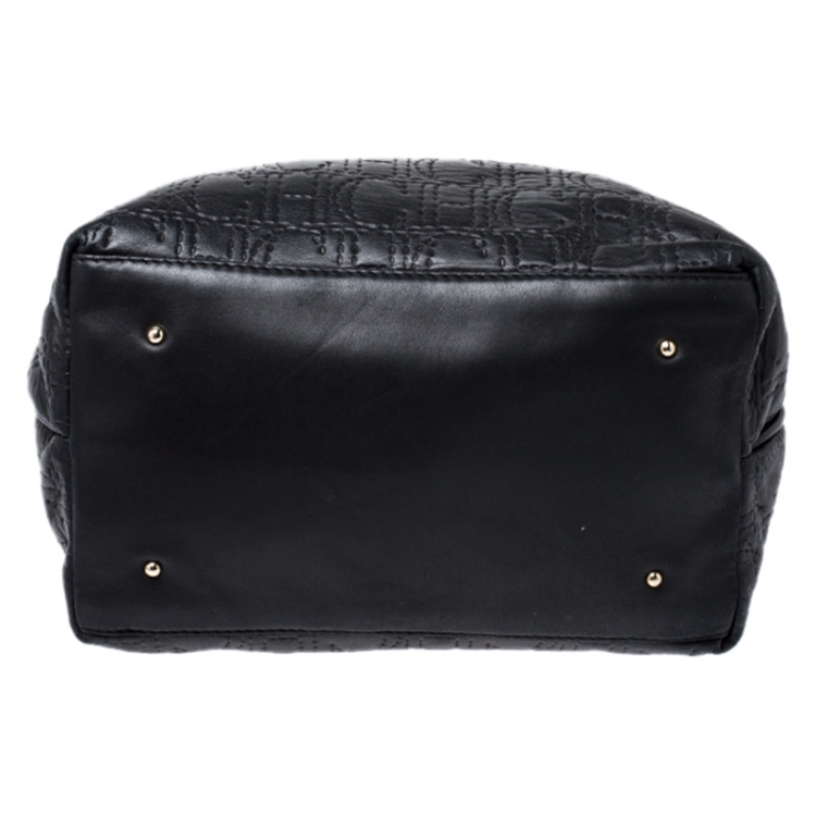 Pre Owned CH Carolina Herrera Black Monogram Embossed Leather Bucket Bag