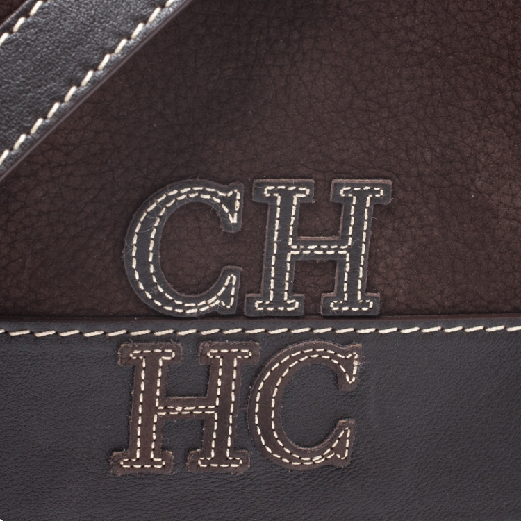 Pre Owned Carolina Herrera Brown Suede and Leather Flap Crossbody Bag