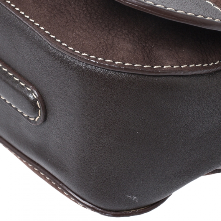Pre Owned Carolina Herrera Brown Suede and Leather Flap Crossbody Bag
