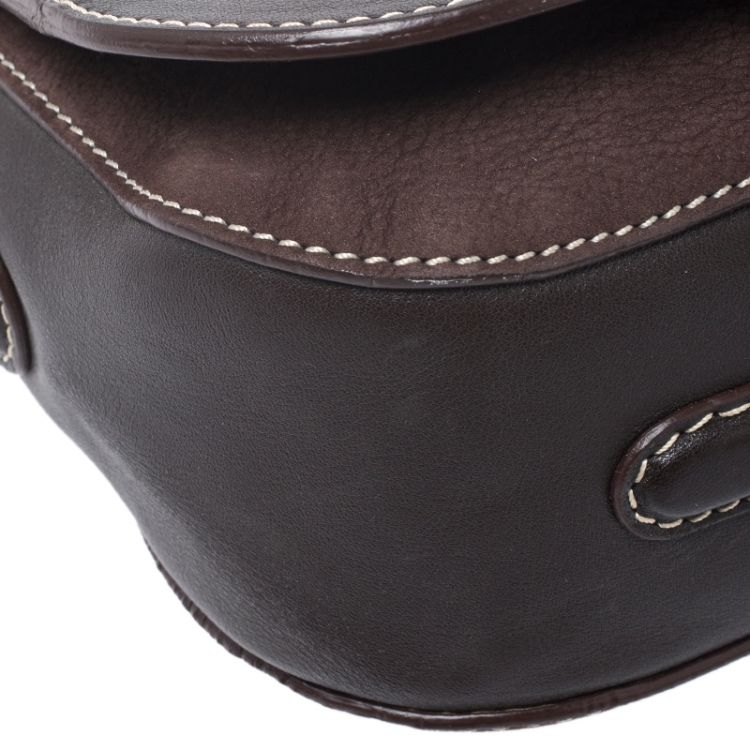 Pre Owned Carolina Herrera Brown Suede and Leather Flap Crossbody Bag