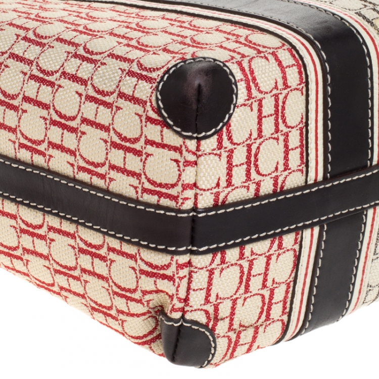 Pre Owned Carolina Herrera Beige/Multicolor Canvas Shopper Tote