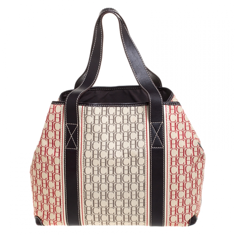 Pre Owned Carolina Herrera Beige/Multicolor Canvas Shopper Tote
