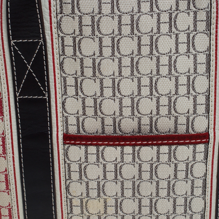 Pre Owned Carolina Herrera Beige/Multicolor Canvas Shopper Tote