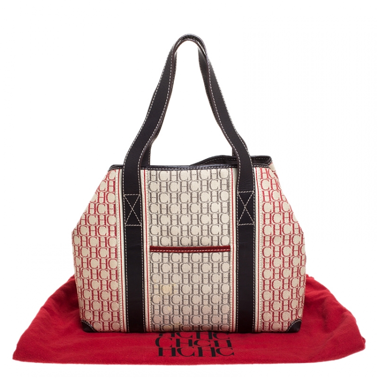 Pre Owned Carolina Herrera Beige/Multicolor Canvas Shopper Tote