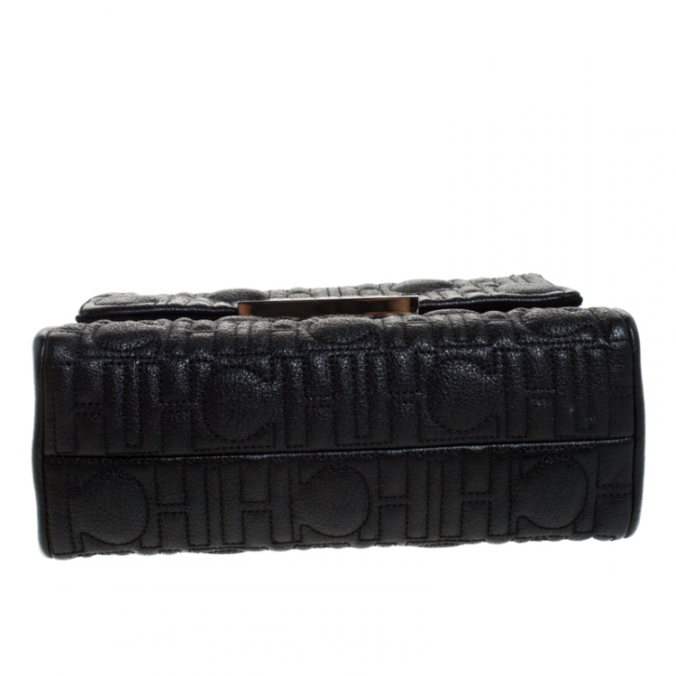 Pre Owned CH Carolina Herrera Black Leather Small Top Handle Bag