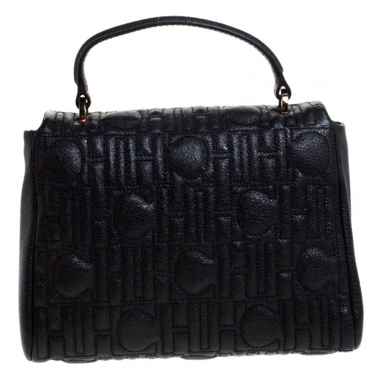 Pre Owned CH Carolina Herrera Black Leather Small Top Handle Bag