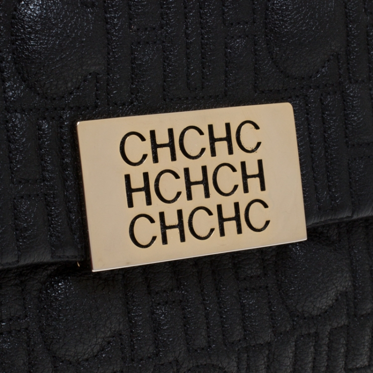 Pre Owned CH Carolina Herrera Black Leather Small Top Handle Bag