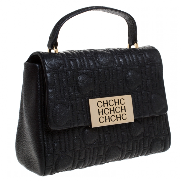 Pre Owned CH Carolina Herrera Black Leather Small Top Handle Bag