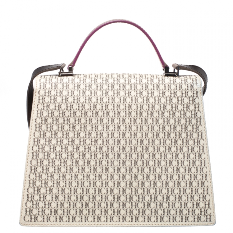 Pre Owned Carolina Herrera Multicolor Monogram Coated Canvas and Leather Top Handle Bag