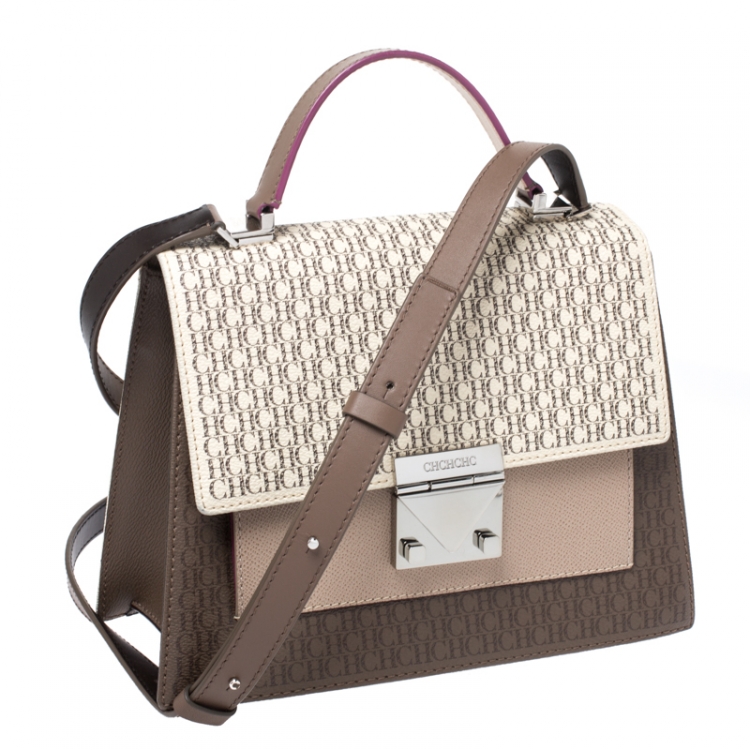 Pre Owned Carolina Herrera Multicolor Monogram Coated Canvas and Leather Top Handle Bag