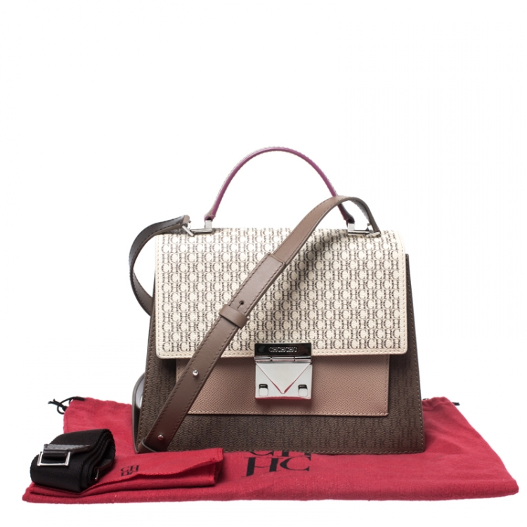 Pre Owned Carolina Herrera Multicolor Monogram Coated Canvas and Leather Top Handle Bag