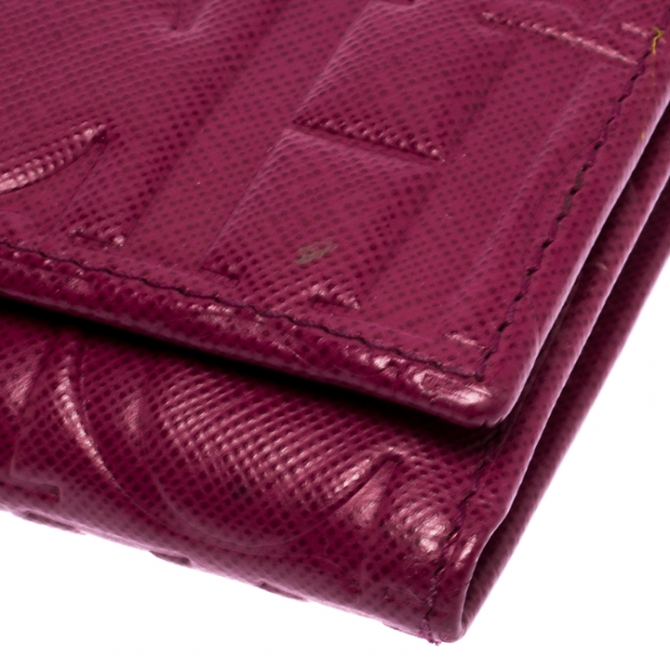 Pre Owned Carolina Herrera Magenta Monogram Leather Continental Wallet
