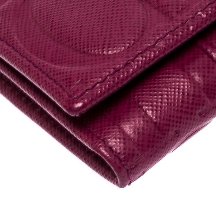 Pre Owned Carolina Herrera Magenta Monogram Leather Continental Wallet