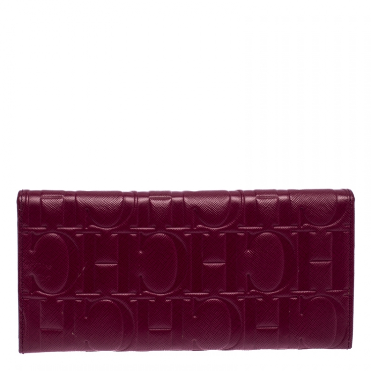Pre Owned Carolina Herrera Magenta Monogram Leather Continental Wallet
