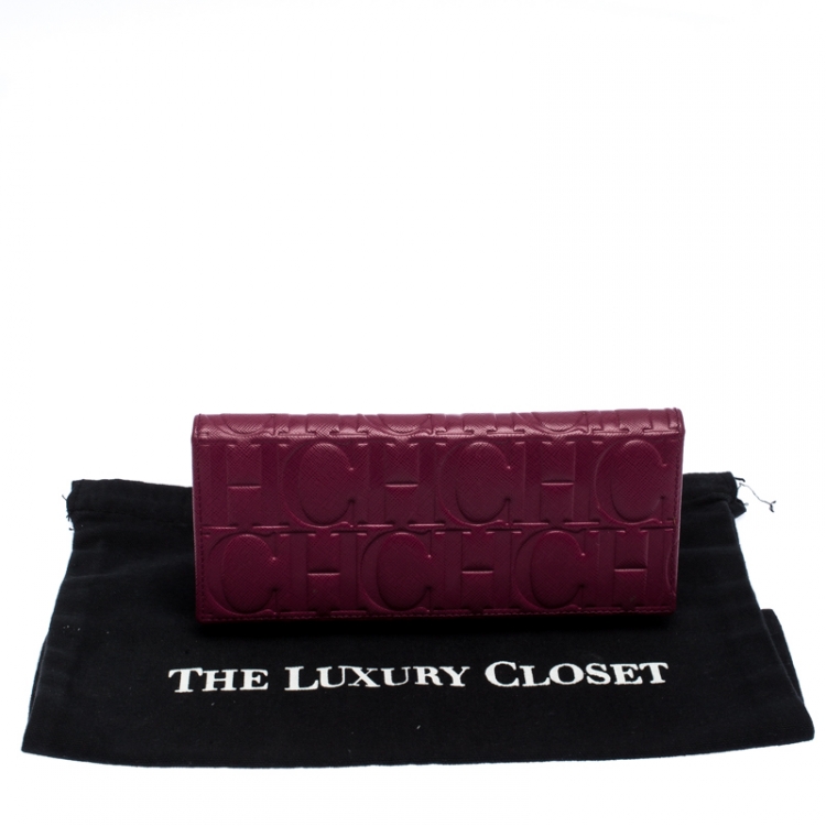Pre Owned Carolina Herrera Magenta Monogram Leather Continental Wallet