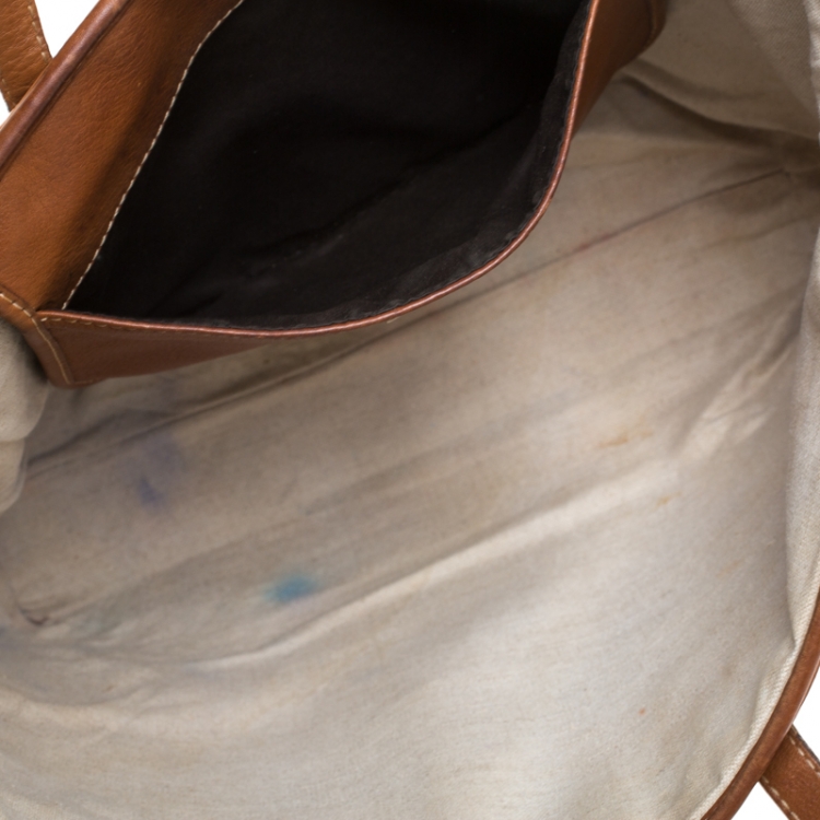 Pre Owned Carolina Herrera Brown Monogram Leather Shopper Tote