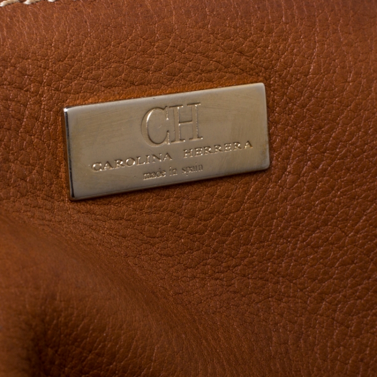 Pre Owned Carolina Herrera Brown Monogram Leather Shopper Tote