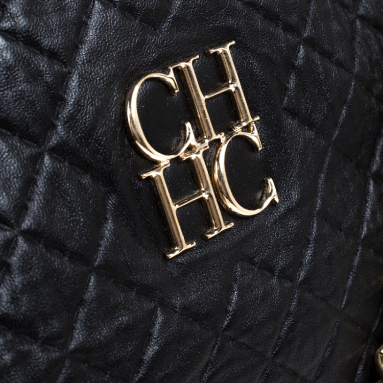 Pre Owned Carolina Herrera Black Quilted Leather Top Handle Bag