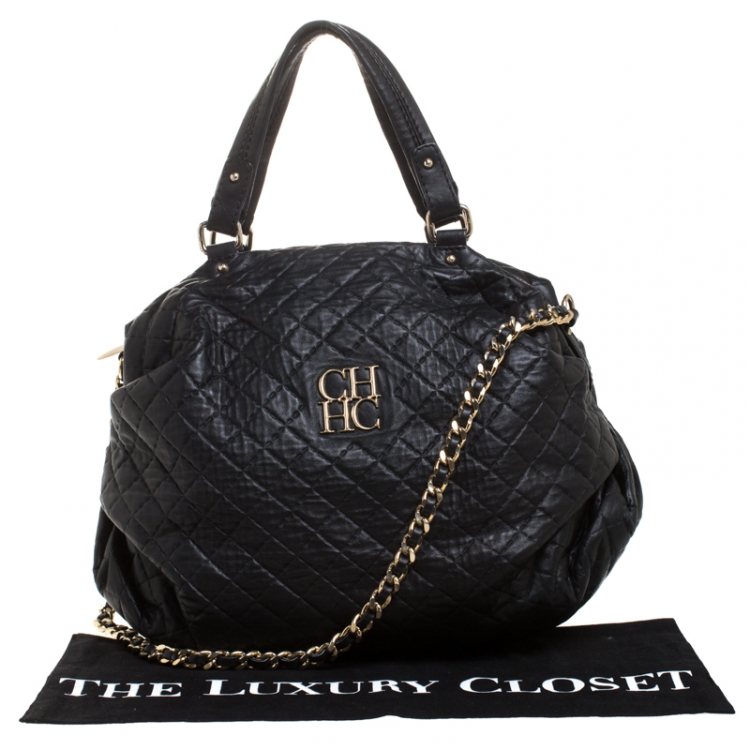 Pre Owned Carolina Herrera Black Quilted Leather Top Handle Bag