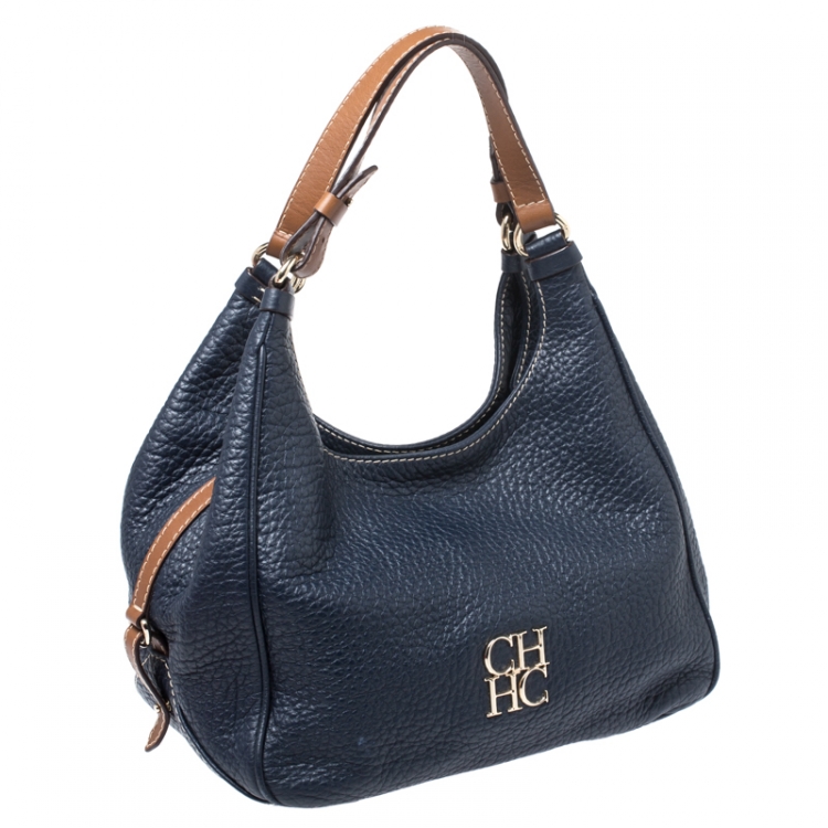Pre Owned Carolina Herrera Blue/Brown Leather Shoulder Bag