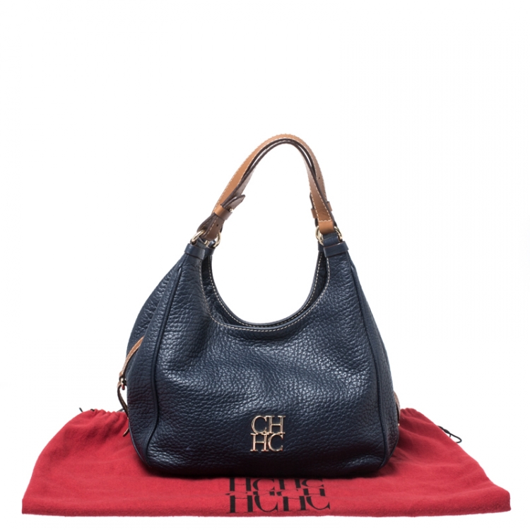 Pre Owned Carolina Herrera Blue/Brown Leather Shoulder Bag