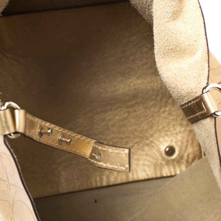 Pre Owned Carolina Herrera Metallic Gold Monogram Leather Matryoshka Tote