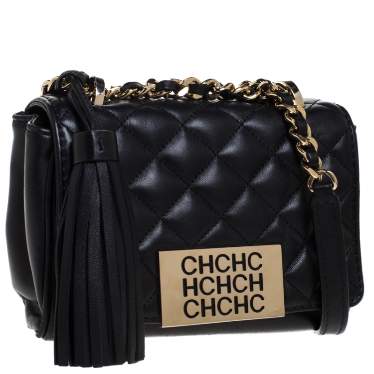 مملوكة مسبقًا Carolina Herrera Black Quilted Leather Tassel Shoulder Bag