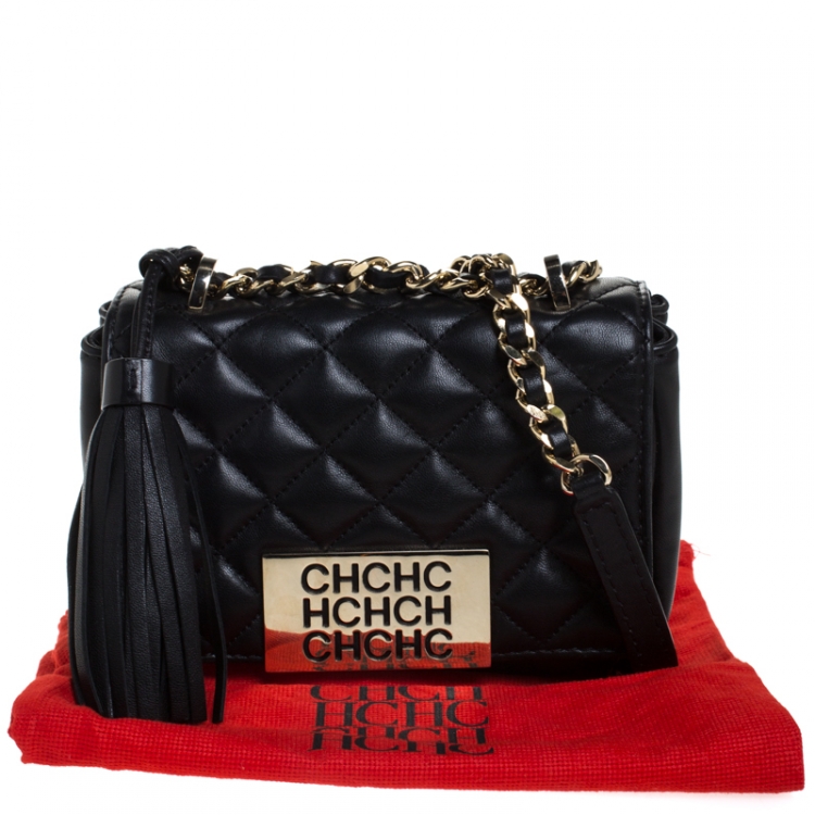 مملوكة مسبقًا Carolina Herrera Black Quilted Leather Tassel Shoulder Bag