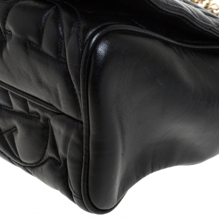 Pre Owned Carolina Herrera Black Leather Flap Shoulder Bag