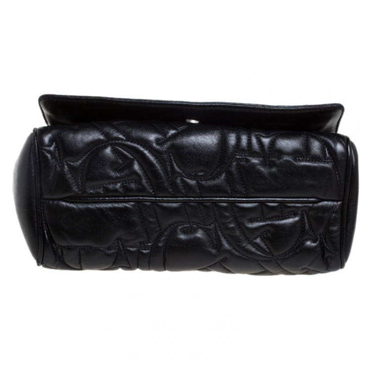 Pre Owned Carolina Herrera Black Leather Flap Shoulder Bag