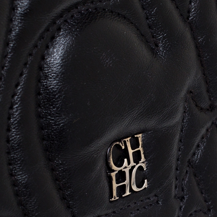 Pre Owned Carolina Herrera Black Leather Flap Shoulder Bag