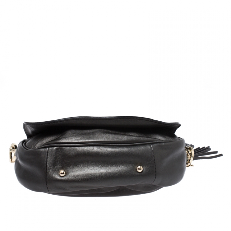 Pre Owned Carolina Herrera Metallic Olive Green Leather Flap Crossbody Bag