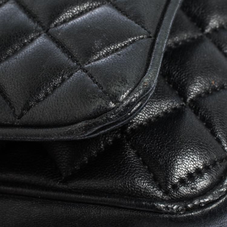 Pre Owned Carolina Herrera Black Quilted Leather Flap Chain Shoulder Bag