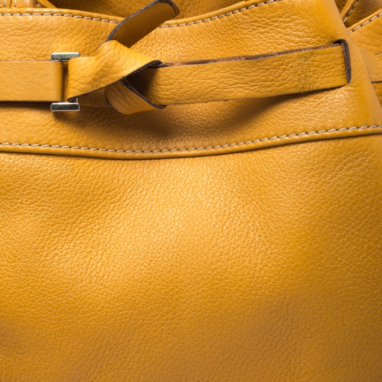 Pre Owned Carolina Herrera Mustard Yellow Leather Drawstring Tote